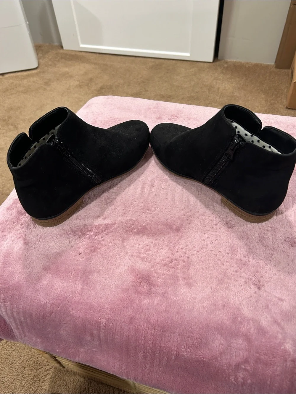 Cat & Jack Black Suede Ankle Boots with Side Zipper